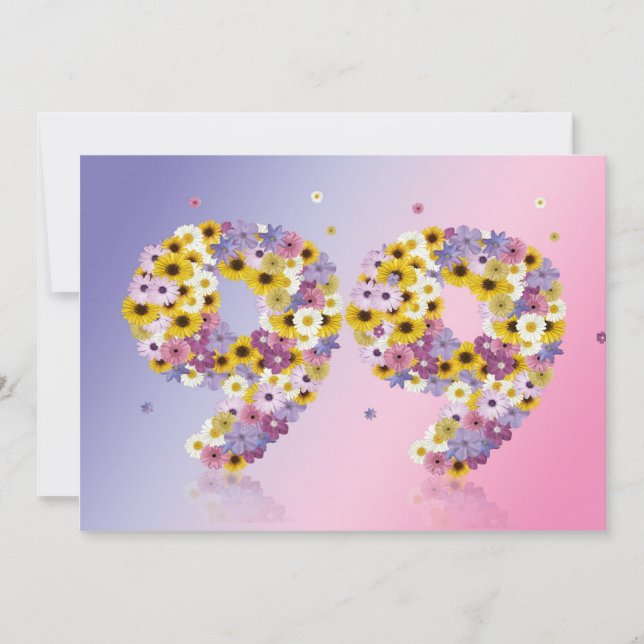 Convite 99.a Festa de aniversário, com letras floridas (Frente)