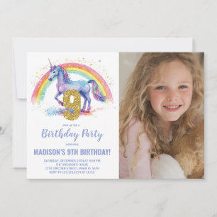 Convite 9.ª fotografia do Rainbow Unicorn Birthday Invtion