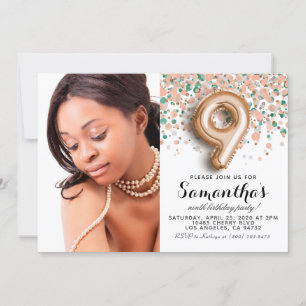 Convite 9.º aniversário do Retrato Dourado de Confetti