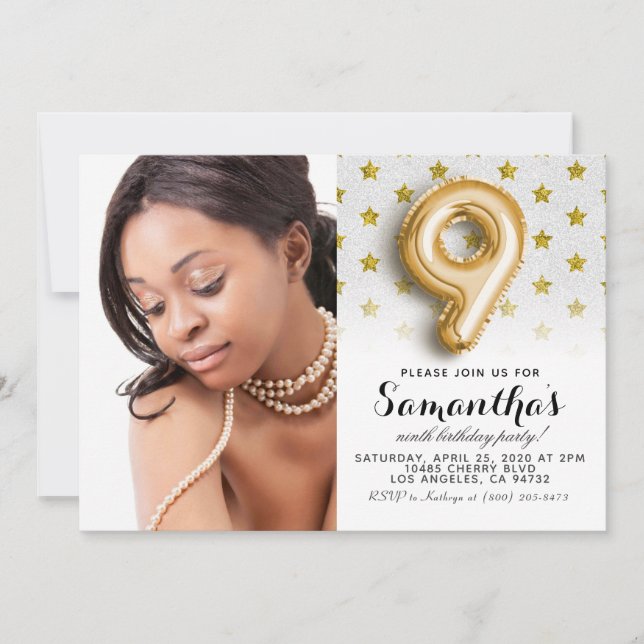 Convite 9.º Aniversário - Estrela de Confetti - Retrato (Frente)