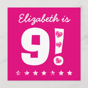 Convite 9.º Aniversário Nome personalizado cor-de-rosa par