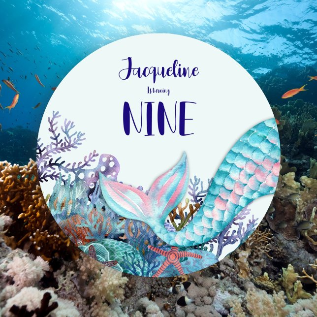 Convite 9.º Aniversário - Sereia Aquática Sob O Mar (Criador carregado)