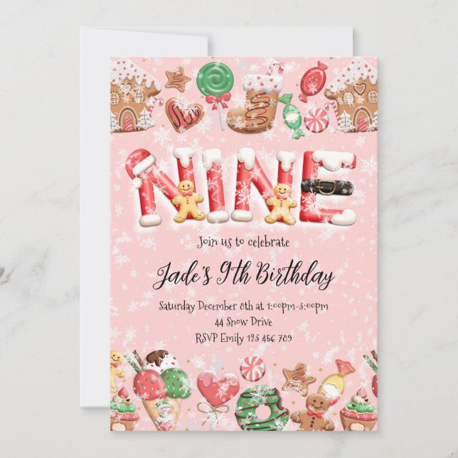Convite 9th Birthday Christmas Party Invitation (Frente)