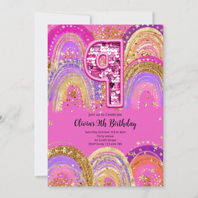 Convite 9th Birthday Girls Invitation (Frente)