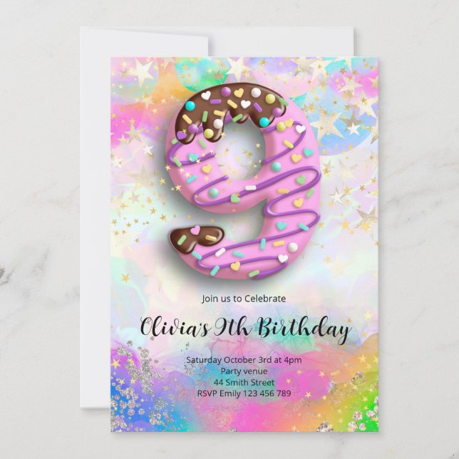 Convite 9th Birthday Girls Invitation (Frente)