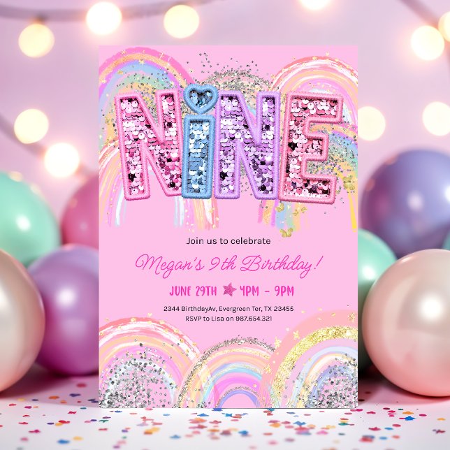 Convite 9th Birthday Rainbow Invitation (Criador carregado)