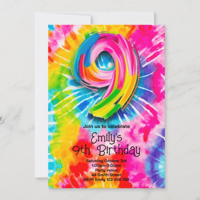 Convite 9th Tie Dye Birthday (Frente)