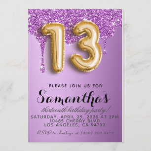 Convite à 13 Birthday Faux Glitter