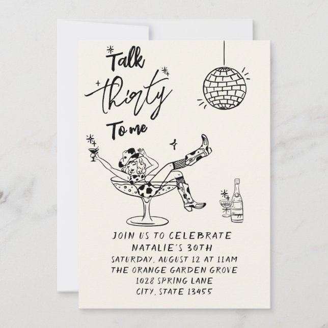 Convite A 30 Retro Garota De Vaca Fala 30 Para Mim Anivers (Frente)