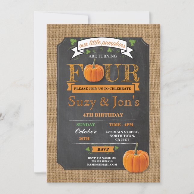 Convite A abóbora dos gêmeos a 4o festa de aniversário 4 (Frente)