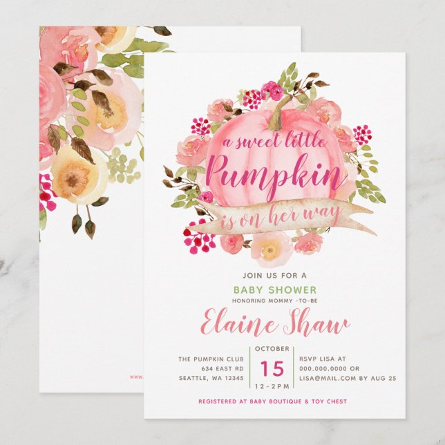 Convite a abóbora está a caminho do chá de fraldas (Frente/Verso)