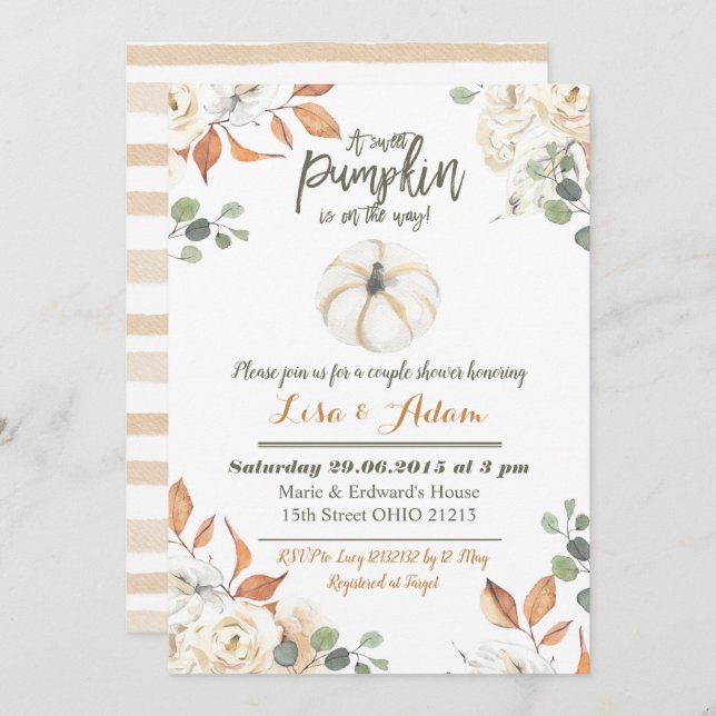 Convite A abóbora pequena branca está no chá do casal da (Frente/Verso)