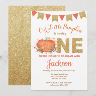 Convite A Abóbora Pumpkin Cai Aniversário Convoca Dourad