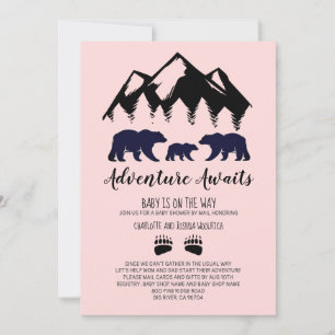Convite A Adventure Aguarda Ursos Rosa Chá de fraldas Por