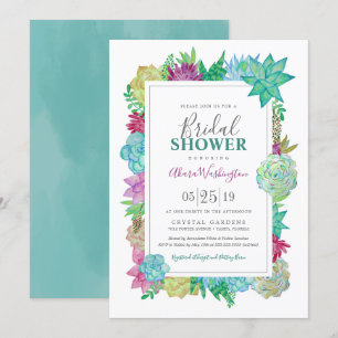 Convite A aguarela brilhante dos Succulents floresce o ch