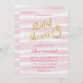 Convite A aguarela cor-de-rosa e Dourado listra o chá de