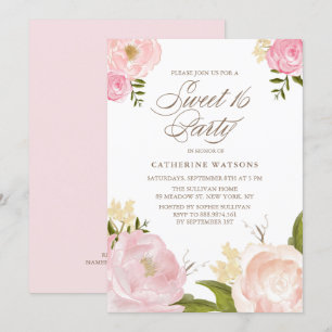 Convite A aguarela cor-de-rosa romântica floresce o