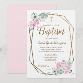 Convite A aguarela de Boho floresce o baptismo do rosa de