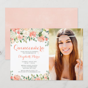 Convite A aguarela Pastel floresce a foto de Quinceañera