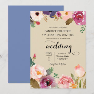 Convite A aguarela rústica de Boho floresce o casamento