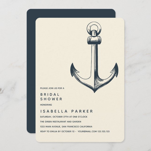 Convite A âncora azul | Chá de panela de casamento (Frente/Verso)