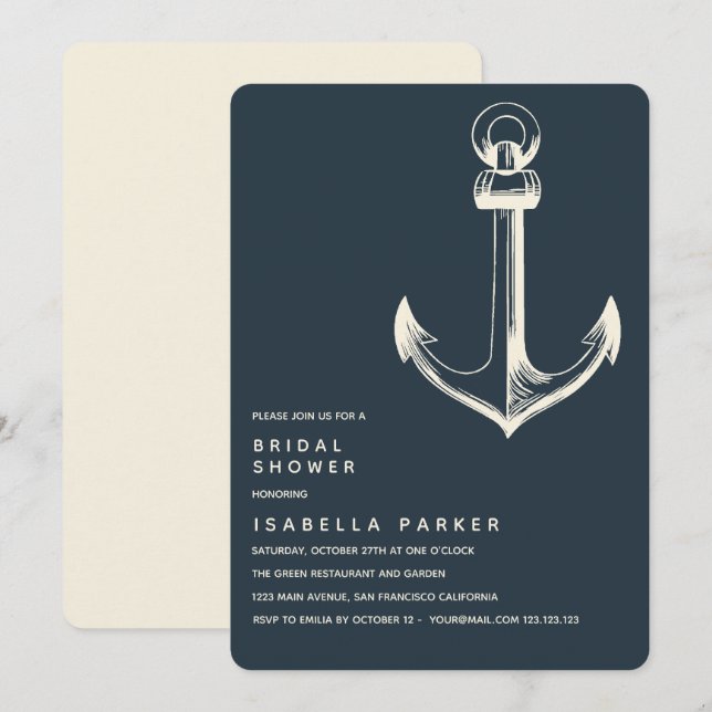 Convite A âncora azul | Chá de panela de casamento (Frente/Verso)