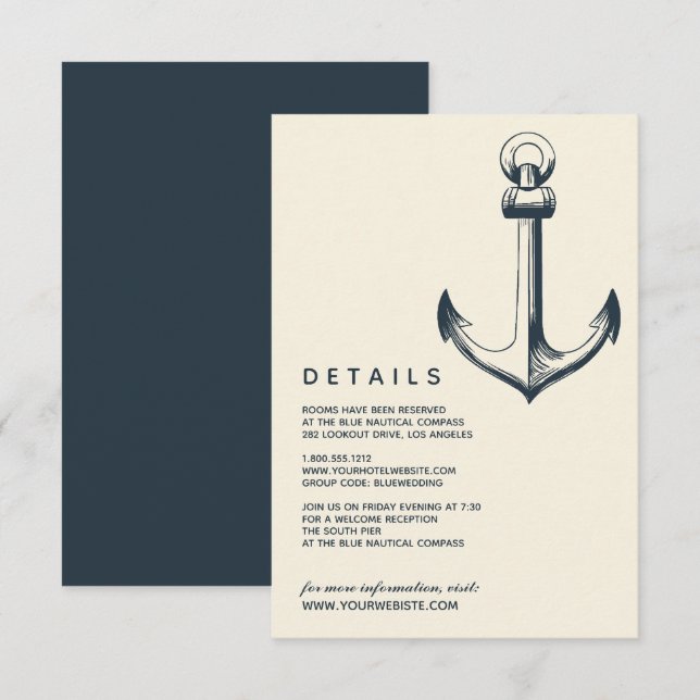 Convite A âncora azul | Detalhes do Convidado de Casamento (Frente/Verso)