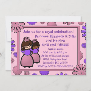 Convite à Aniversário da Princesa Dupla Rosa e P