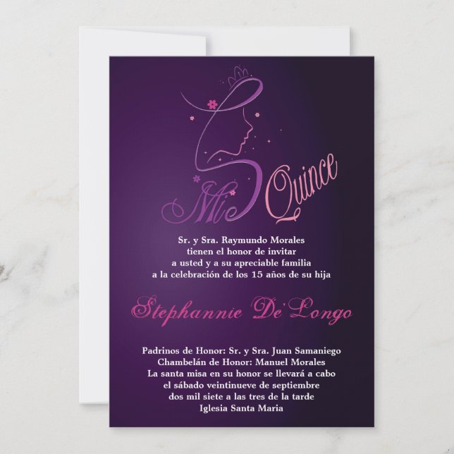 Convite à Aniversário da Princesa Quinceanera 5x7 (Frente)