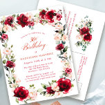 Convite à aniversário de 30 anos Rosa vermelha Ros<br><div class="desc">As rosas vermelhas elegantes e as peônias cor-de-rosa estão aninhadas em folhas verdes escuras para criar um belo quadro floral que rodeia os seus detalhes de aniversário. A caligrafia tradicional e clássica adiciona uma estética luxuosa à design. Terá orgulho de enviar isto aos seus convidados.</div>