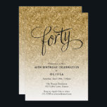 Convite à aniversário de 40 anos Dourada de Largur<br><div class="desc">Este convite de aniversário de brilho dourado moderno apresenta brilho dourado esparso e um título de tipografia ousado. Adicione seu texto personalizado usando o formulário modelo. Opções adicionais para texto e layout estão disponíveis se você optar por personalizar ainda mais.</div>