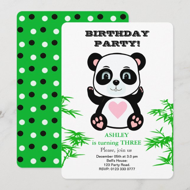 Convite à Aniversário de criança de Planta Panda B (Frente/Verso)