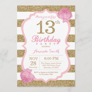 Convite à apresentação de aniversário, 13, rosa e 