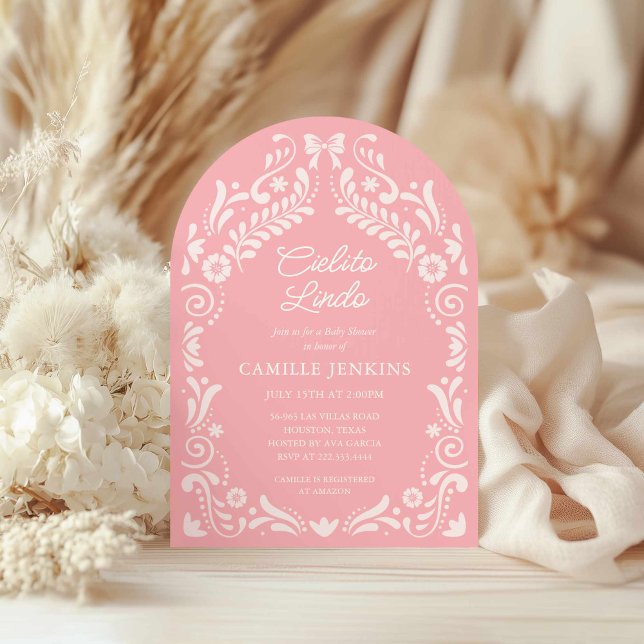 Convite à apresentação de Chás de fraldas do Papel (Pink Cielito Lindo Baby Shower Invitation)