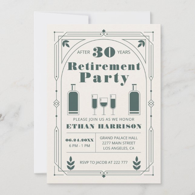 Convite à apresentação de quadro verde Art Deco (Frente)