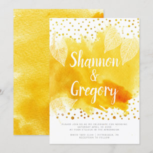 Convite A aquarela amarela deixa o casamento com o dourado