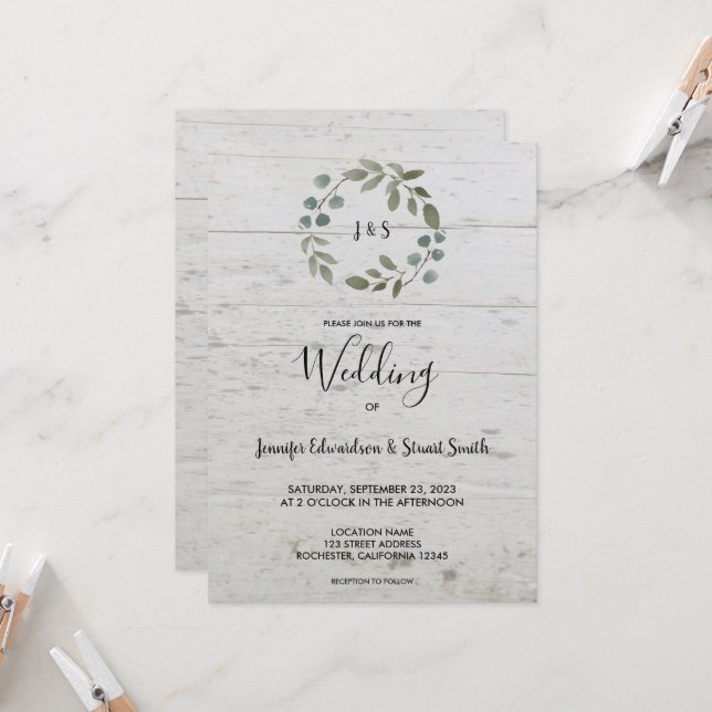 Convite A aquarela russa deixa monograma de madeira Casame (Frente/Verso In Situ)