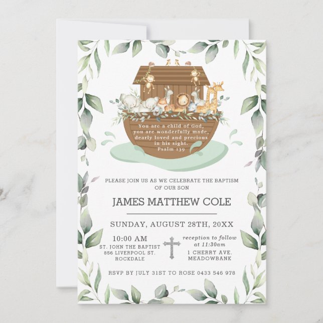 Convite A Arca de Noah é verde-batismo cristalizando neutr (Frente)