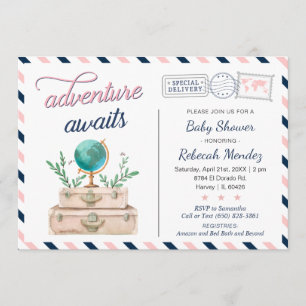 Convite A Aventura Aguarda o Marinho Viagem Chá de fralda