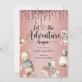 Convite A Aventura Começa A Glitter Dourada Do Rosa Do Chá