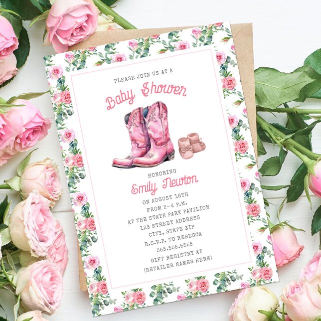 Convite A Aventura Começa Botas Rosa Floral (Criador carregado)