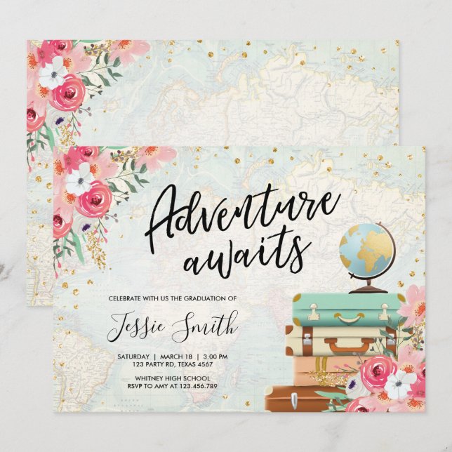 Convite A aventura espera a escola da festa de formatura (Frente/Verso)