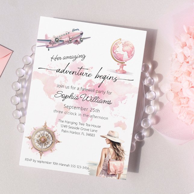 Convite A aventura viagem mundial do partido de despedida  (Criador carregado)