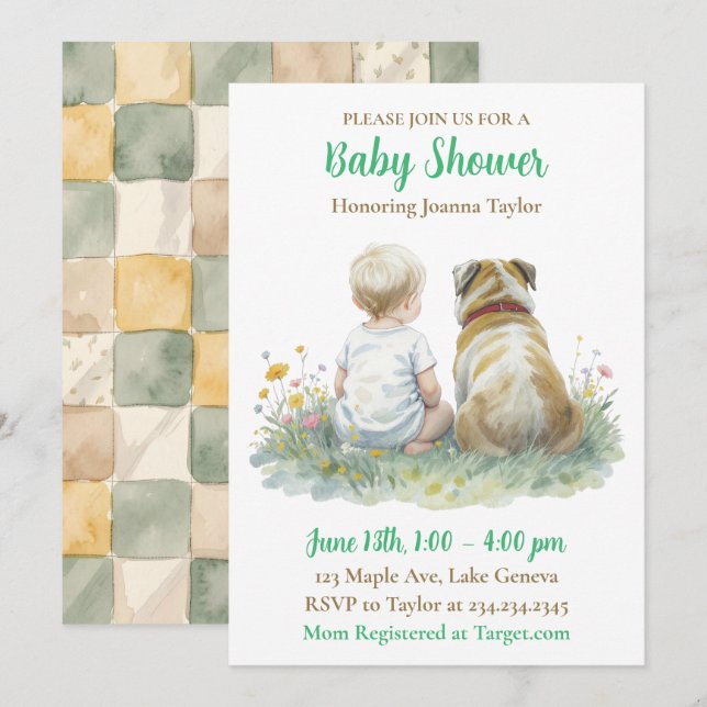 Convite A Baby and Puppy Dog Gender Neutral Baby Shower (Frente/Verso)
