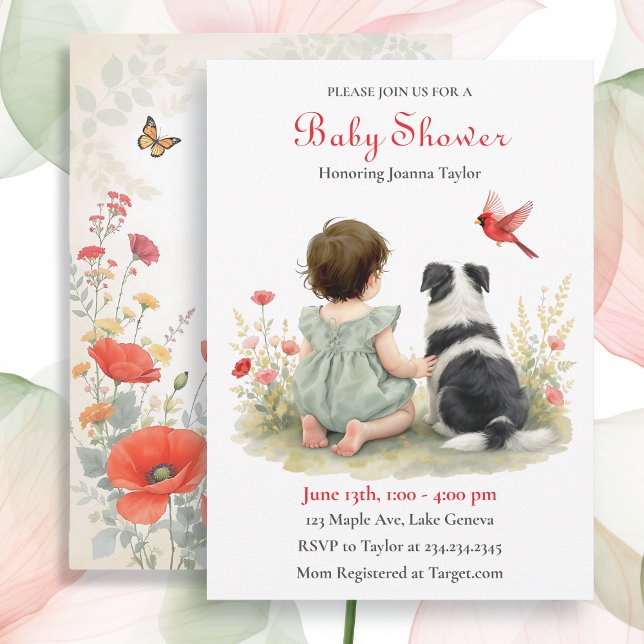 Convite A Baby Girl and her Puppy Baby Shower Invitation (Criador carregado)