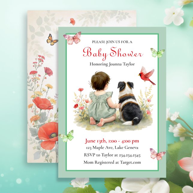 Convite A Baby Girl and her Puppy Baby Shower Invitation (Criador carregado)