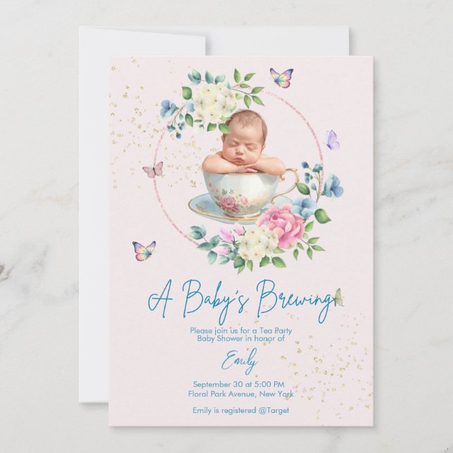 Convite A Baby is Brewing Blush Pink Baby Shower  (Frente)