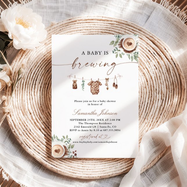Convite A Baby Is Brewing Coffee Baby Shower (Criador carregado)