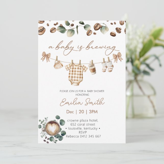 Convite A Baby Is Brewing Coffee Baby Shower (Em pé/Frente)