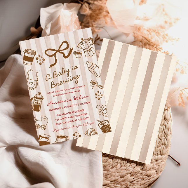 Convite A Baby is Brewing Coffee bow hand drawn Shower (Criador carregado)